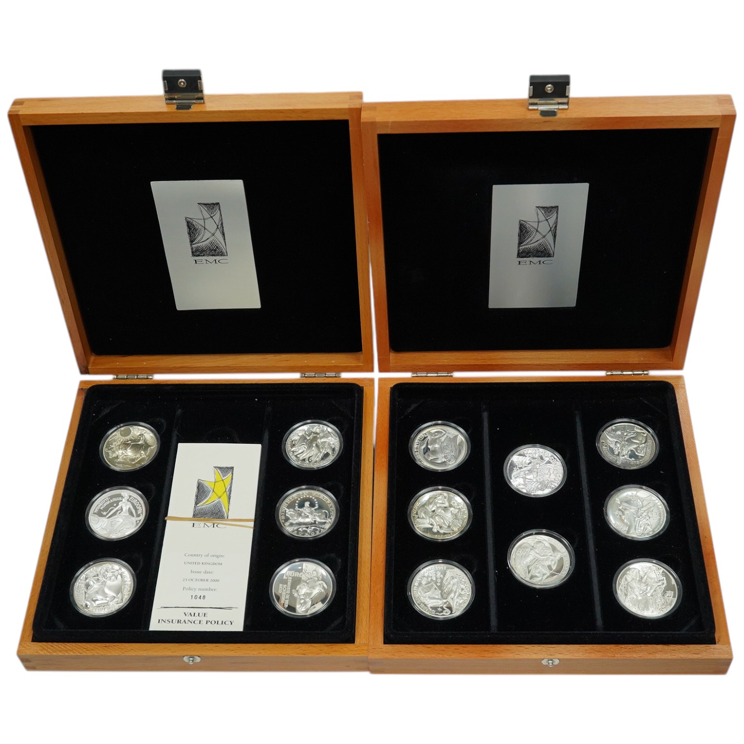 European Medal Club (EMC), two cased sets of sterling silver medals, the first set of six medals relating to Europa and the Bull, the second set of eight medals to mythological couples (14)